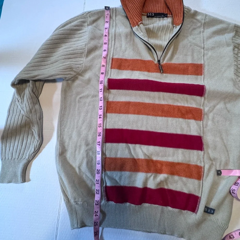 513 Clothing Concepts Retro Striped 1/4 Zip Sweater - Wool Blend - Size Large - Picture 7 of 11